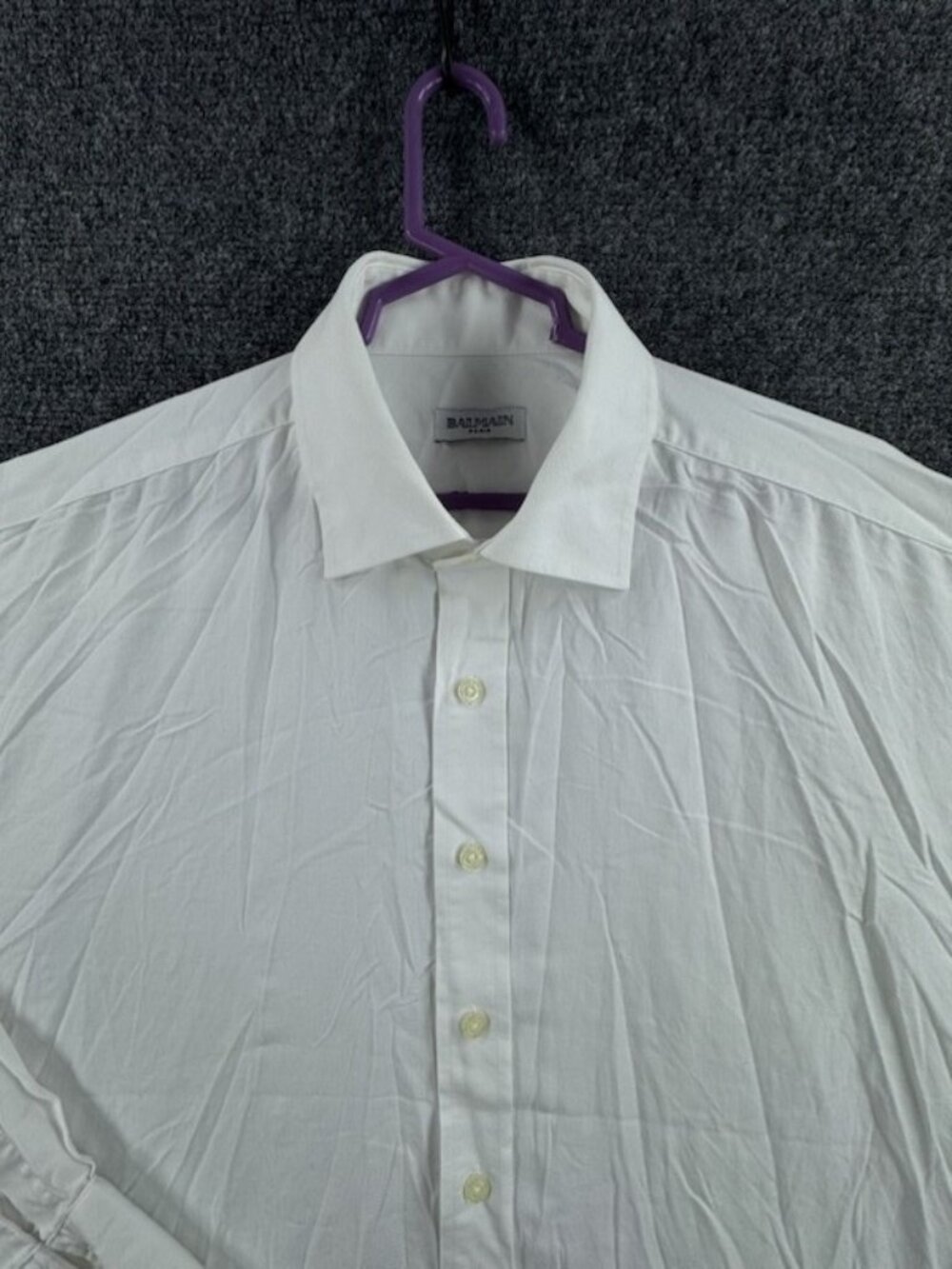 Balmain Madras Lightweight Soft Cotton Polyester 17 White Shirt Long Sleeve Mens